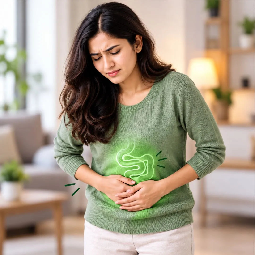 Woman with stomach discomfort